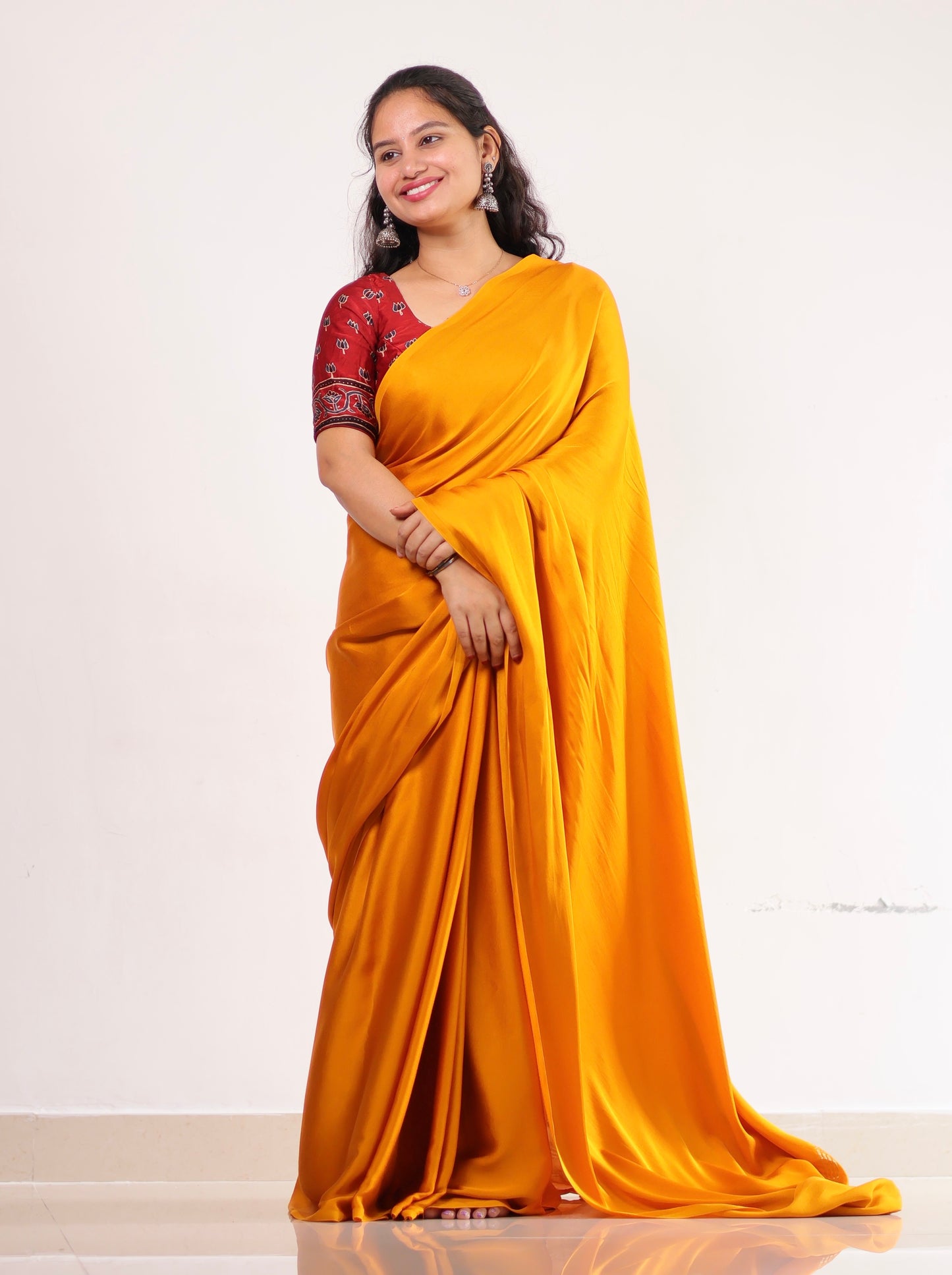 Mustard Plain Modal Silk Saree