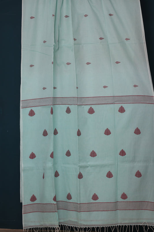 Pastel Blue Checks Pure Handwoven Jamdhani butta Malai Cotton Saree