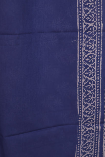 Blue Bagru Handblock printed MulMul cotton saree