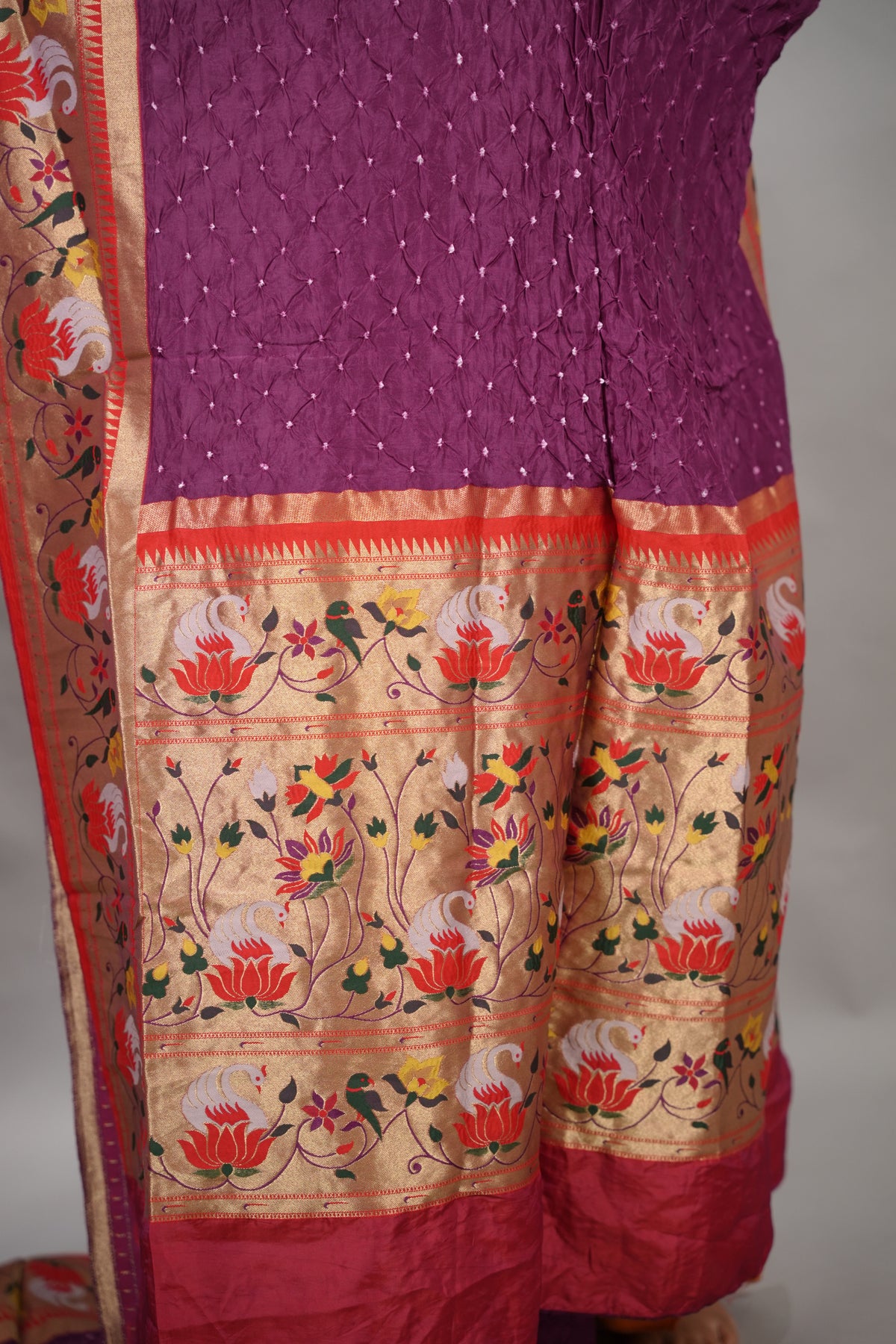Purple Handcrafted Bandhani Paithani Dola Silk Saree | Looms & Tassels