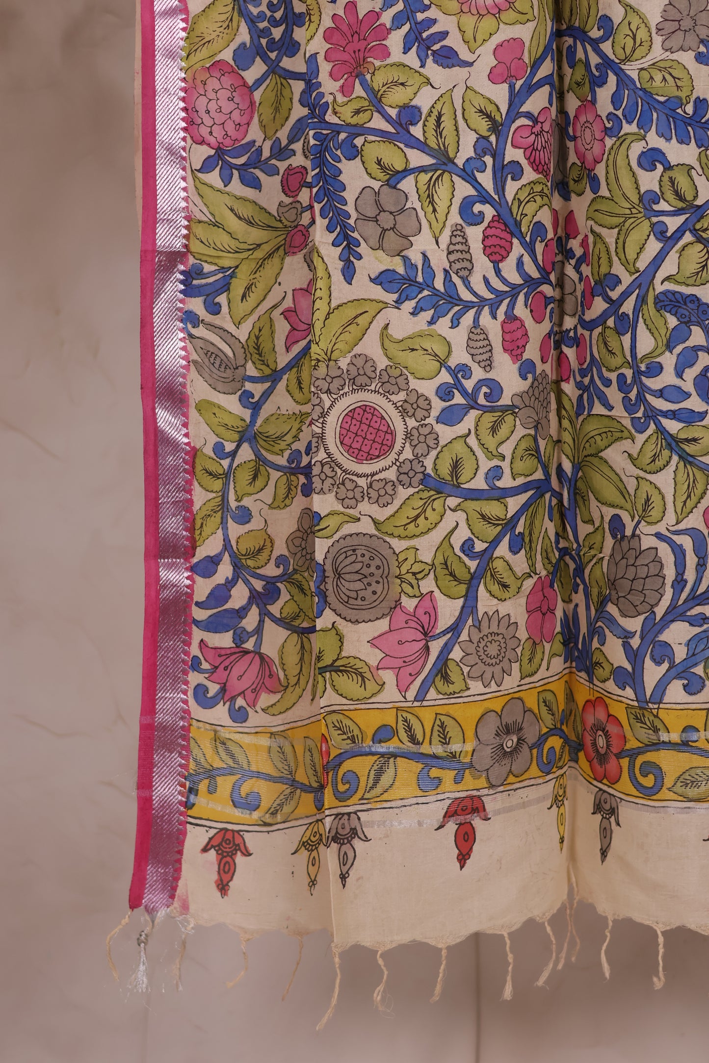 Pen Kalamkari Mangalagiri silk Duppata