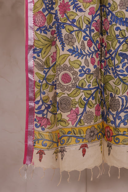 Pen Kalamkari Mangalagiri silk Duppata