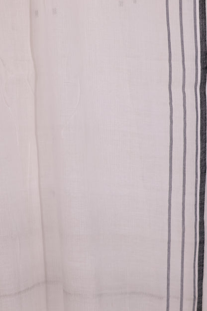 White Malai Cotton Saree with Butta Weaving | Looms & Tassels