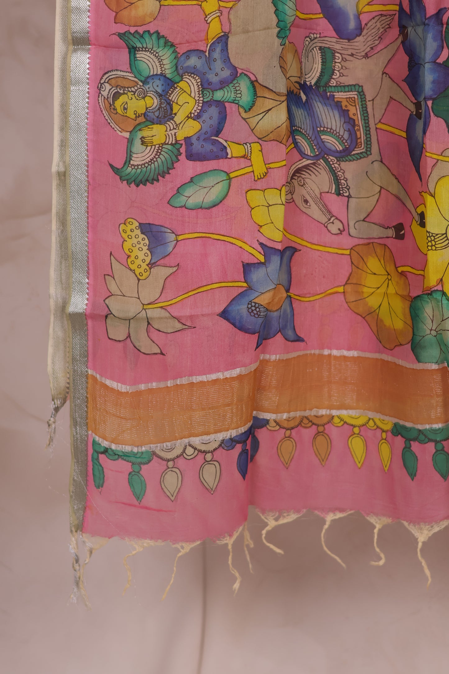 Pastel Pink Pen Kalamkari Mangalagiri silk Dupatta