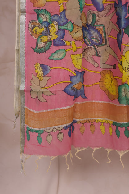 Pastel Pink Pen Kalamkari Mangalagiri silk Dupatta