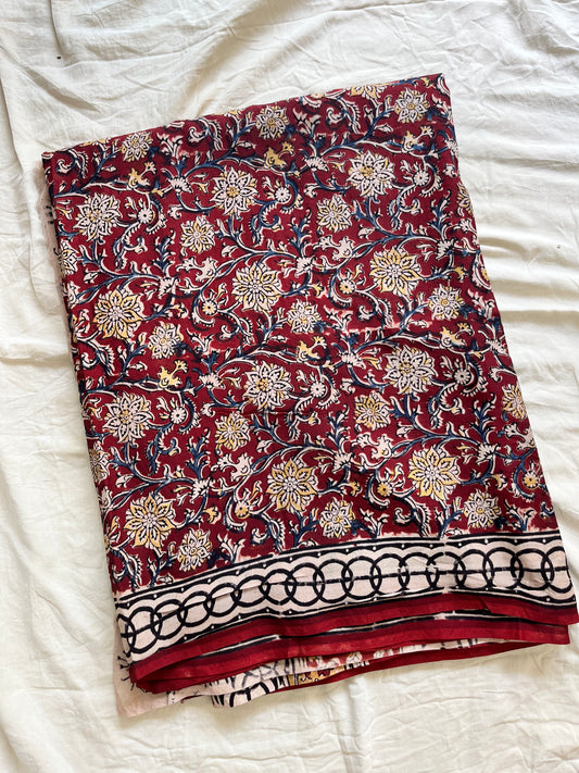 Hand block printed Kalamkari Silk Saree