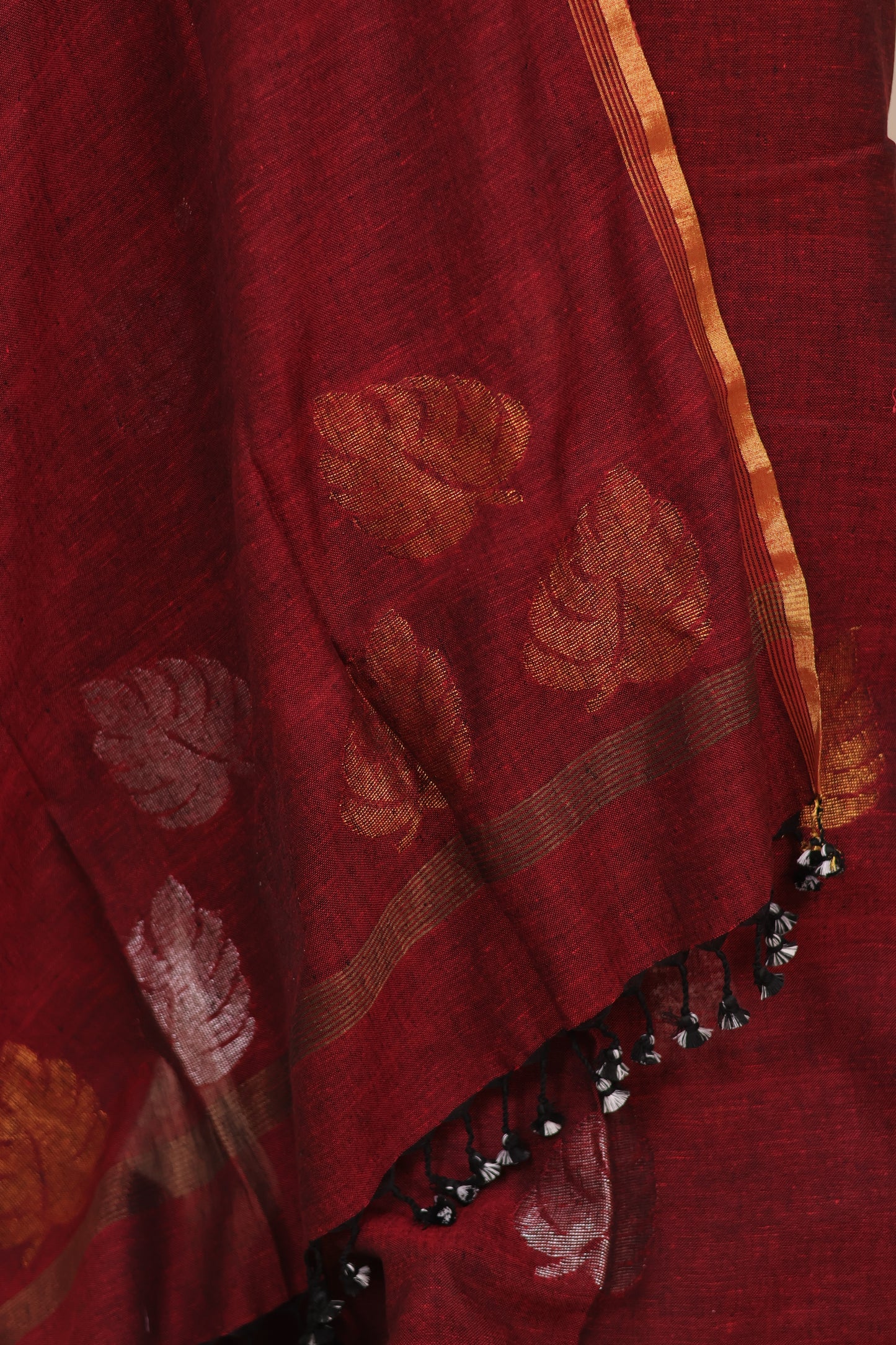 Rust Handwoven Jamdhani weaving pure Linen 2 piece suit sets | Looms & Tassels