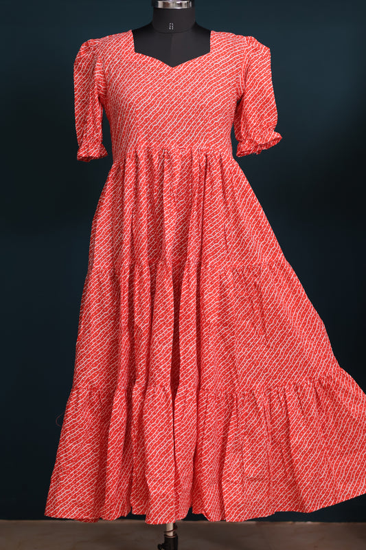 Orange bagru pure cotton frock