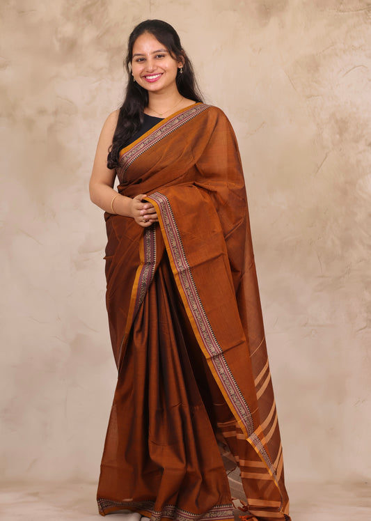 Mustard Narayanpet Cotton Saree | Looms & Tassels