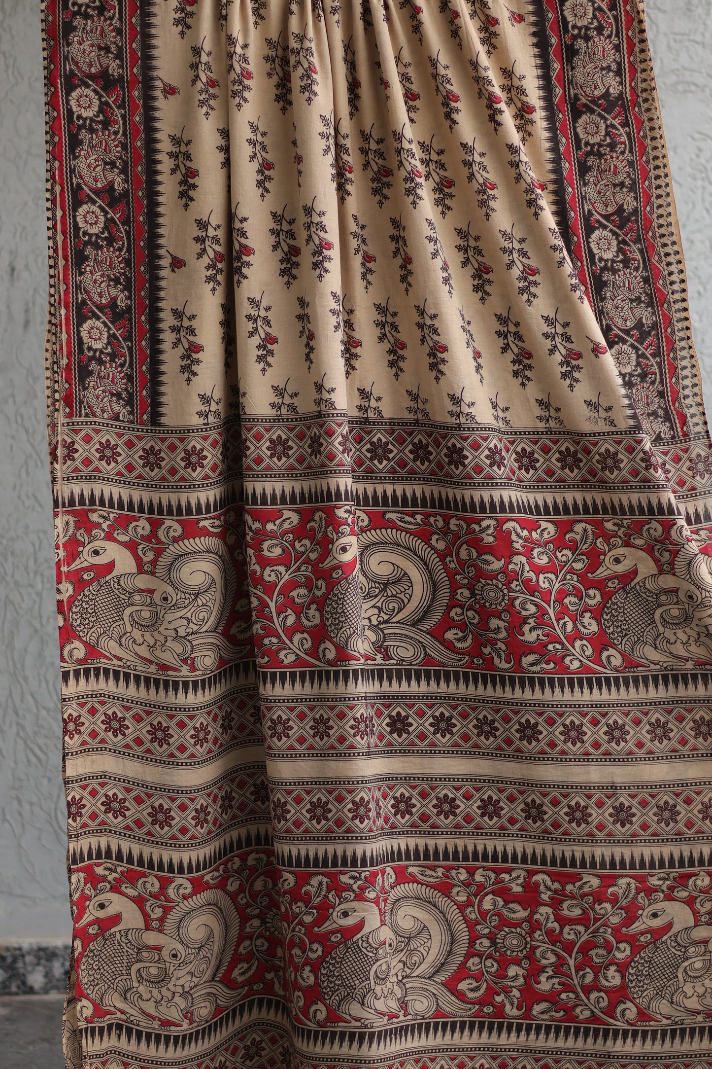 Cream Kalamkari Cotton Saree