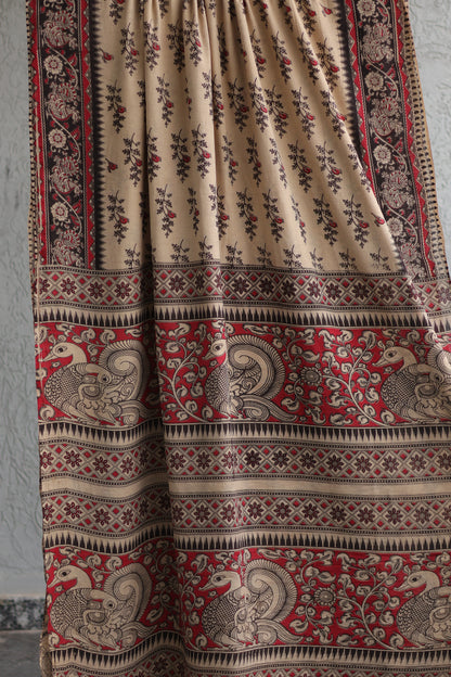 Cream Kalamkari Cotton Saree