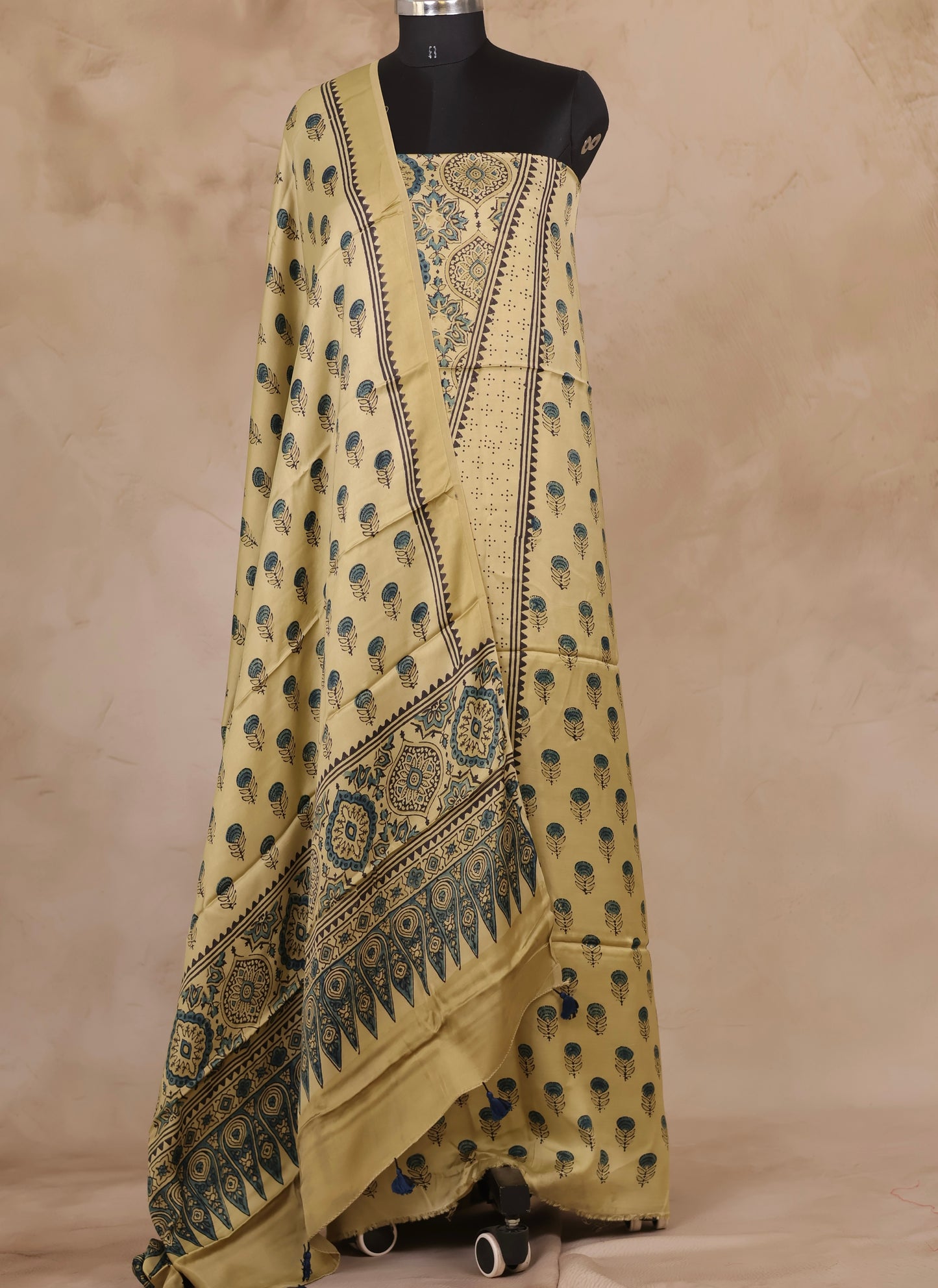 Ajrakh Handblock Printed Modal Silk 2 Piece Suit Set | Looms & Tassels