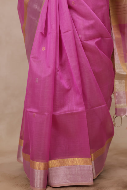 Pink Handloom Maheswari Silk Cotton Sarees | Looms & Tassels