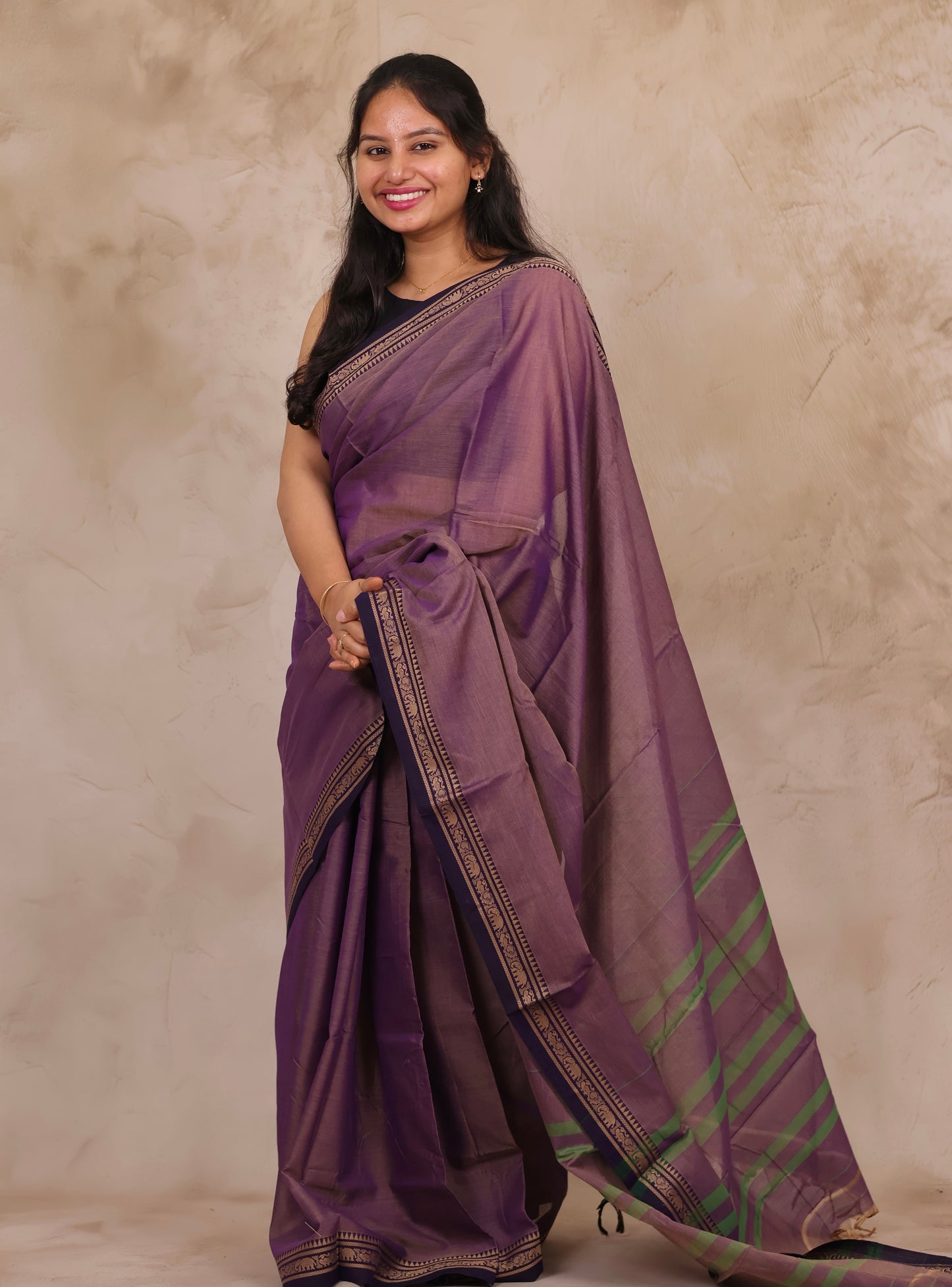 Lavender Narayanpet Cotton Saree | Looms & Tassels