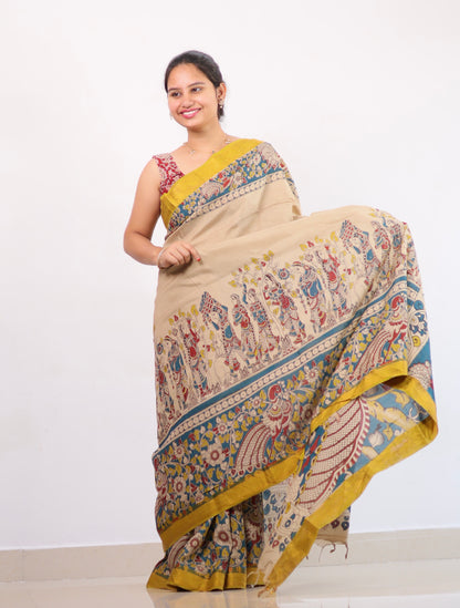Nizam Border Kalamkari Silk Saree
