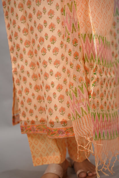 Handblock printed kota 3 piece suit (stitched)| Looms & Tassels