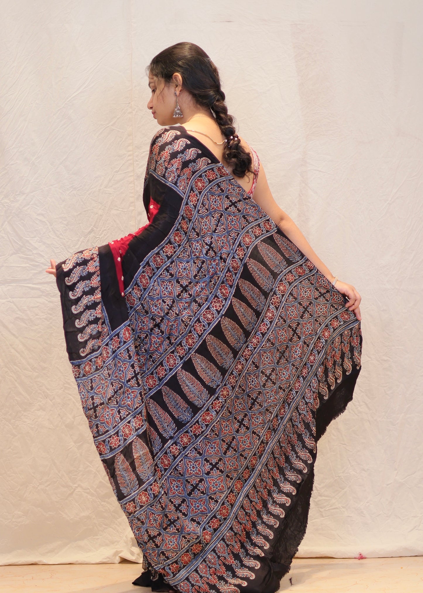 Maroon Ajrakh Bandhej Modal Silk Saree
