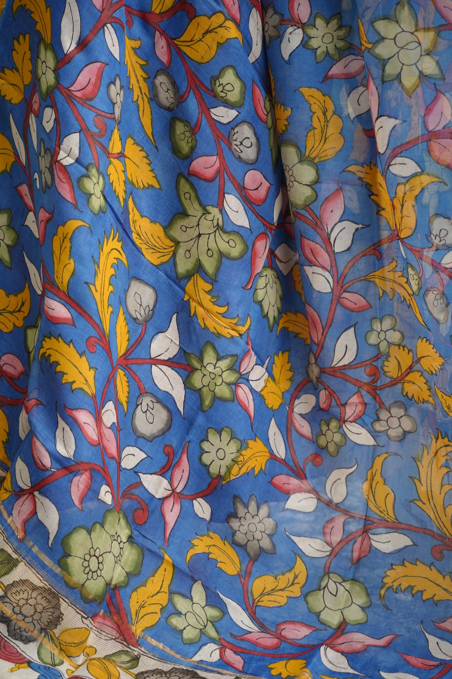 Blue Pen Kalamkari Mangalagiri silk Dupatta