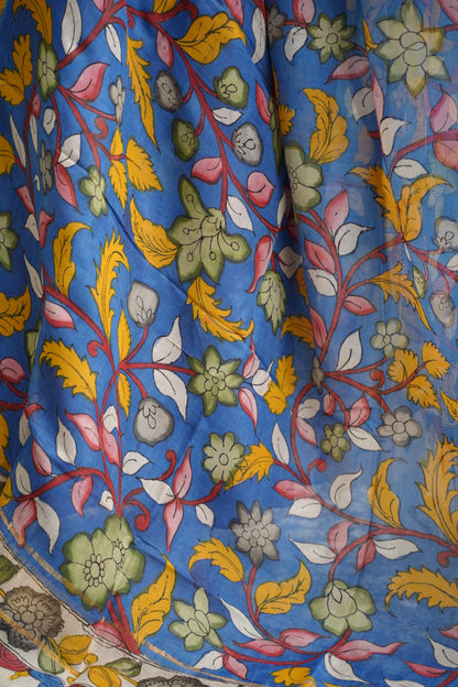 Blue Pen Kalamkari Mangalagiri silk Dupatta