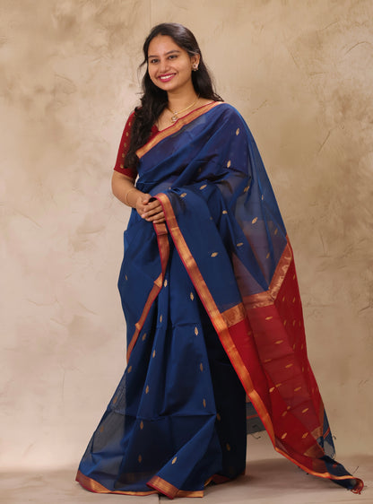 Rama Blue Handloom Maheswari Silk Cotton Sarees | Looms & Tassels