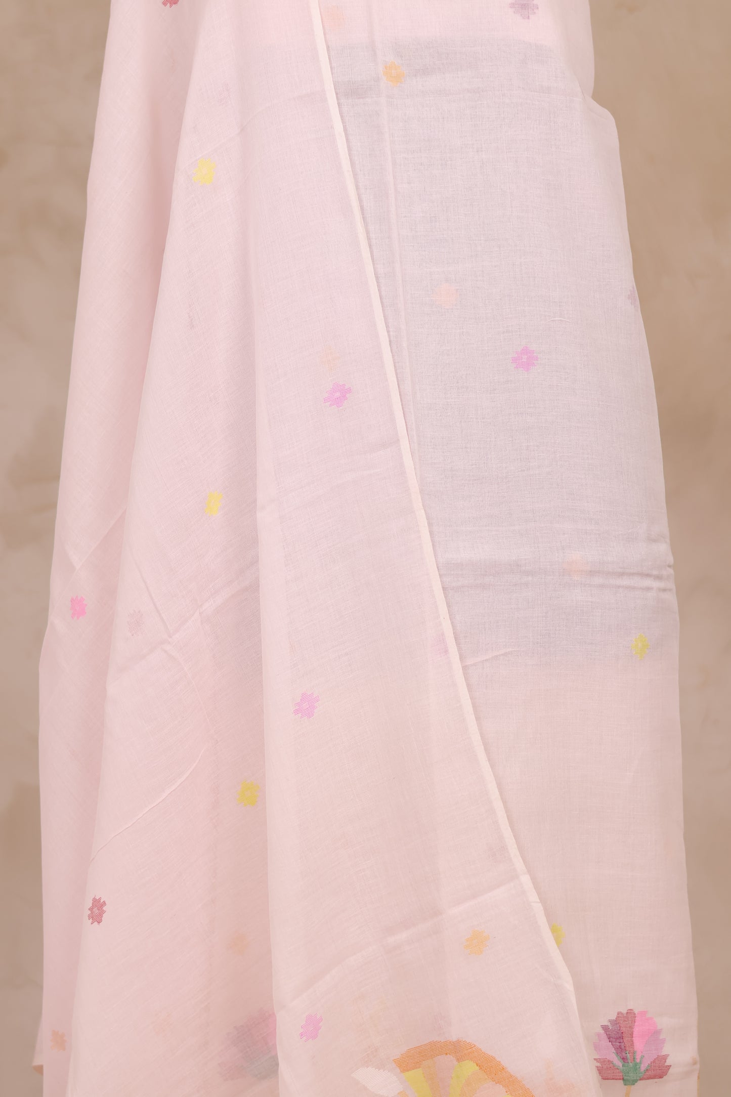 Cream Handwoven Jamdhani weaving pure Malai cotton 2 piece suit sets | Looms & Tassels