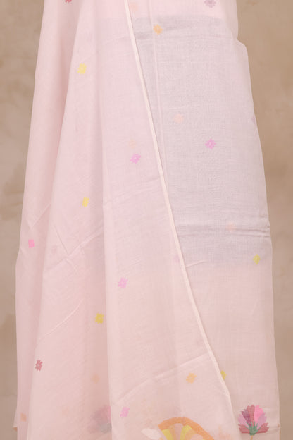 Cream Handwoven Jamdhani weaving pure Malai cotton 2 piece suit sets | Looms & Tassels