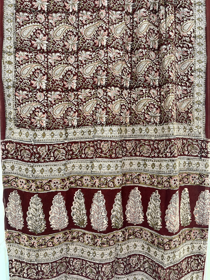 Hand block printed Kalamkari Silk Saree