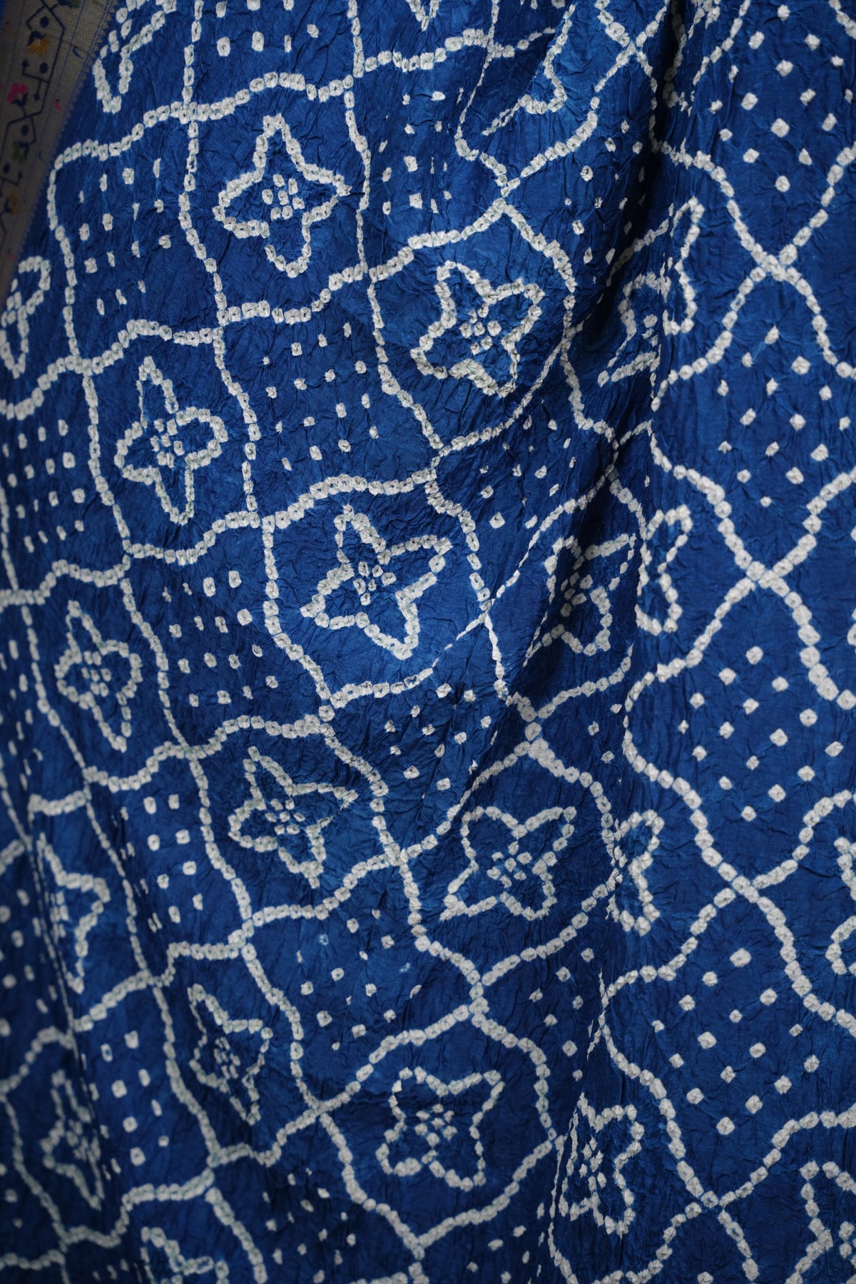 Blue Handcrafted  Pattern Bandhani Paithani Dola Silk Saree | Looms & Tassels