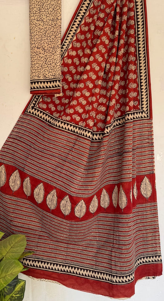 Bagru Handblock printed MulMul cotton saree