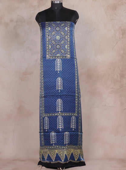 Indigo Ajrakh Handblock Printed Modal Silk 2 Piece Suit Set | Looms & Tassels