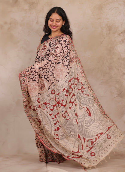 Hand Block Printed Kalamkari Chennur Silk Saree