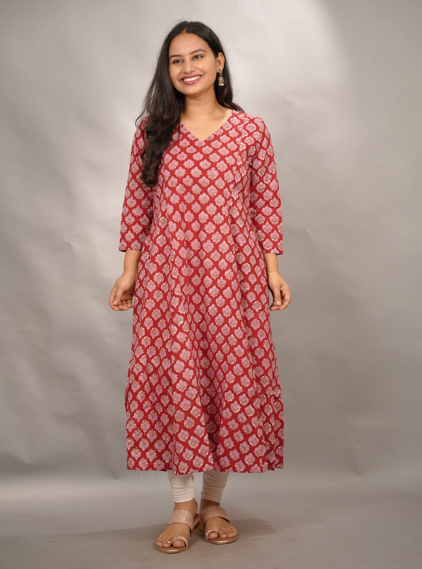 Red Pure Mul Cotton Kali Kurta | Looms & Tassels