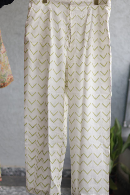 Green Handblock printed kota 3 piece suit (stitched)