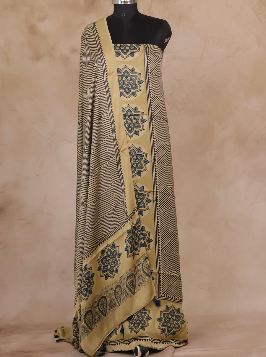 Ajrakh Handblock Printed Modal Silk 2 Piece Suit Set | Looms & Tassels