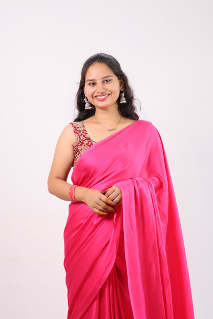 Pink Plain Modal Silk Saree