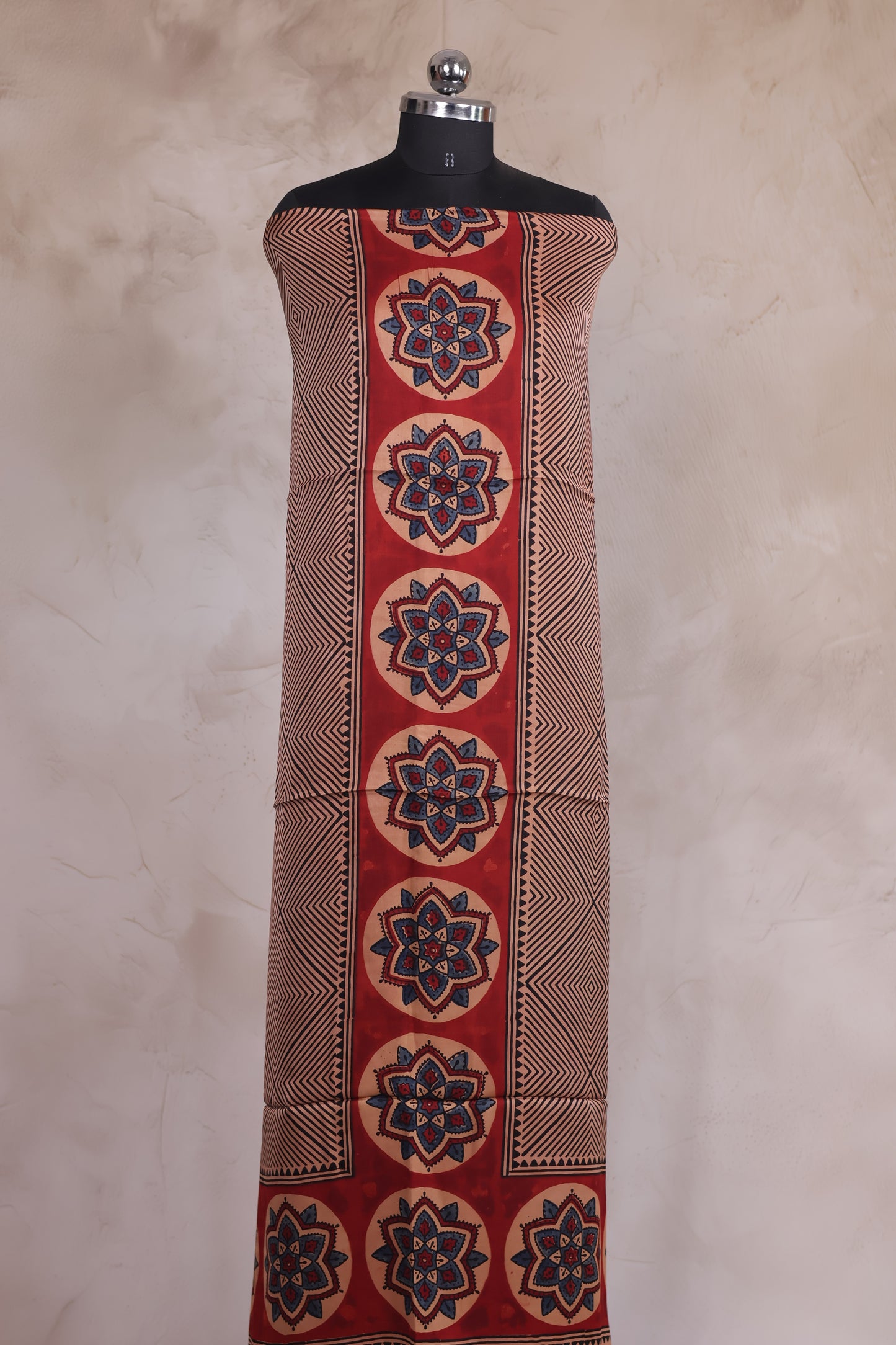 Contemporary Ajrakh Handblock Printed Modal Silk 2 Piece Suit Set | Looms & Tassels