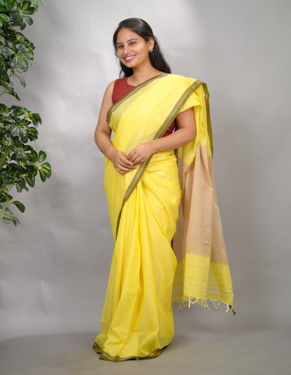 Yellow Narayanpet Cotton Saree | Looms & Tassels