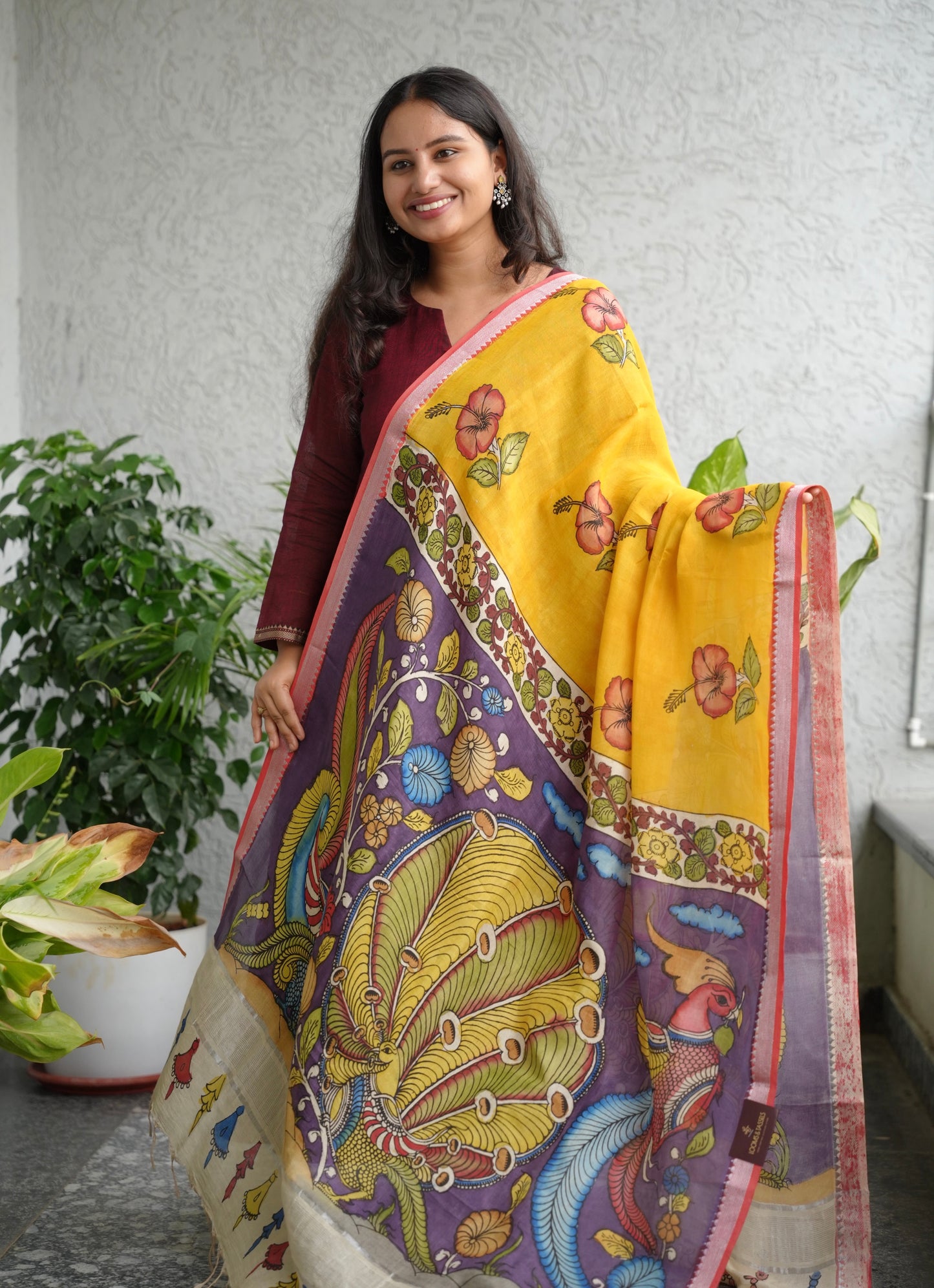 Pen Kalamkari Mangalagiri silk Dupatta