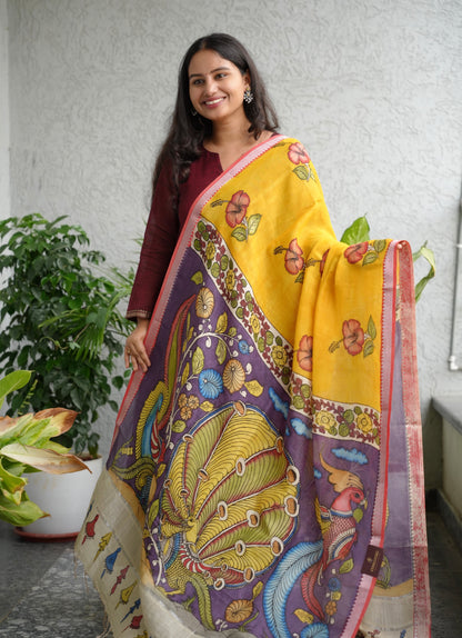 Pen Kalamkari Mangalagiri silk Dupatta