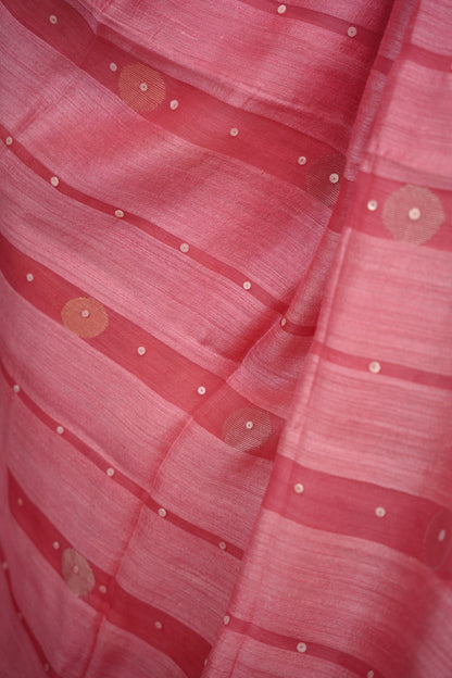 Baby Pink Handloom Jamdhani Pure Matka Silk Saree with Muslin Silk Pallu