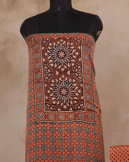 Brown Ajrakh Hand Block Printed Natural Dyed Modal Silk 2 Piece Suit Set | Looms & Tassels