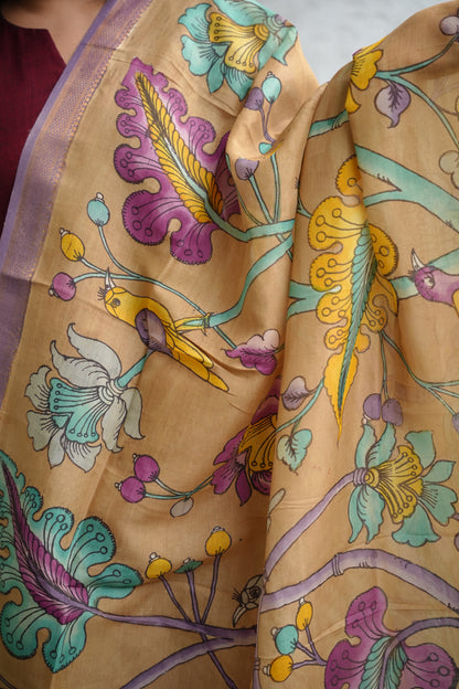 Pen Kalamkari Mangalagiri silk Dupatta
