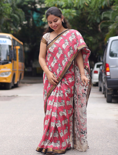 Pink pichwai Nizam Border Kalamkari Silk Saree