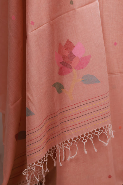 Handwoven Jamdhani weaving pure Malai cotton 2 piece suit sets | Looms & Tassels