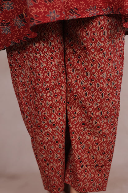 Red Ajrakh Handblock Printed Co-ord Set (Pure Cotton ) | Looms & Tassels