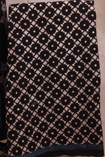 Black Ajrakh Handblock Printed Pure Cotton 2 Piece Suit Set | Looms & Tassels