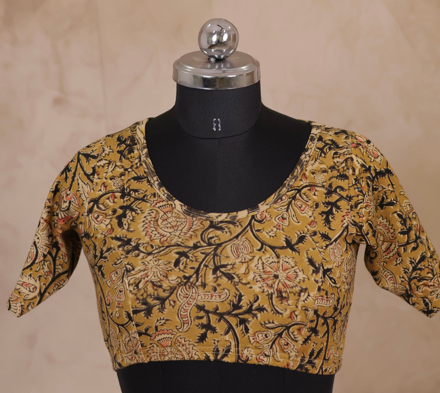 Round Neck Stretchable Hand block printed kalamkari blouse