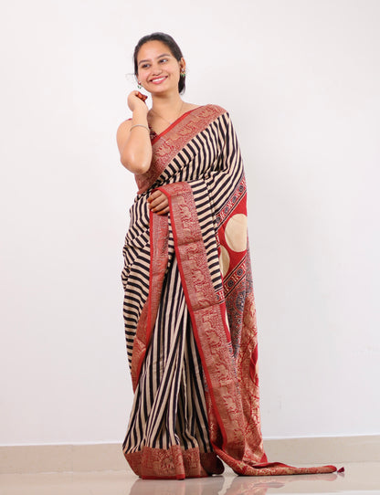 Ajrakh Dola Silk Saree