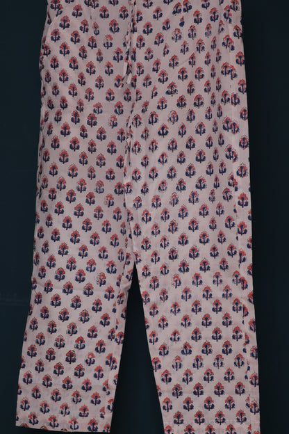 White Handblock printed Pure Mul Cotton with Kota Doria Duppata 3 piece suit (stitched)