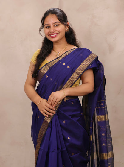 Blue Handloom Maheswari Silk Cotton Sarees | Looms & Tassels